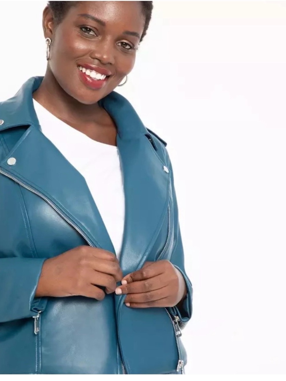Eloquii Teal Faux Leather Moto Jacket